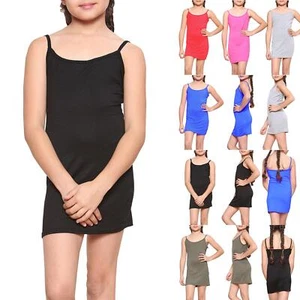 Girls Mini Dress Kids Sleeveless Strappy Bodycon Stretchy Bandage Cami Dresses - Picture 1 of 19