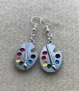 Artist Paint Palette Silver Plated Drop Earrings in Gift Bag - Art - Picture 1 of 7