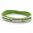 Womens Green Leather Beaded Bracelet, Girls Layer Stack Studded Wristband