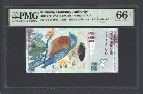 Bermuda 2 Dollars 2009 P57c Uncirculated Grade 66 Cover