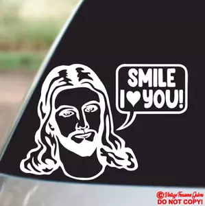 JESUS "SMILE I LOVE YOU" Vinyl Decal Sticker Car Window Wall Bumper Christ FUNNY - Picture 1 of 2