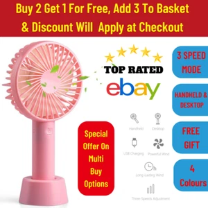 Portable Handheld Fan 3 Speed Cooling USB Rechargeable Desk Fan Powerful Offer - Picture 1 of 44