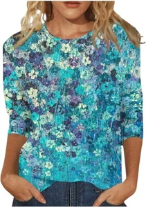 Women's Casual 3/4 Sleeve T-Shirt Size S Tunic Top Floral Print - Bild 1 von 5