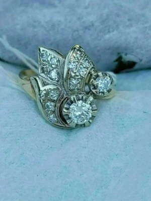 2Ct Round Cut Lab-Created Diamond Art Deco Wedding Ring 14k Two Tone Gold Finish - Image 1 of 4