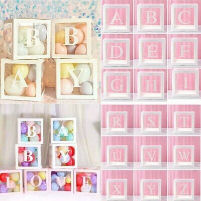 A-Z 0-9 Baby Shower Décor Gift Box Transparent Balloons Packing DIY Letter Cube • 1.84£