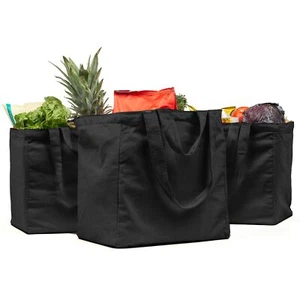 3 Pcs XL Foldable Canvas Grocery Bags Reusable Shopping Bags with Handles - Picture 1 of 7