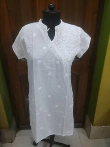 DESIGNER TUNIC L 42 HANDMADE 100%COTTON ETHNIC TOP KURTA KURTI CHIKAN EMBROIDERY - Picture 1 of 5