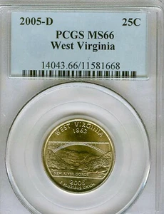 2005-D West Virginia State Quarter PCGS MS66 Business Strike Free Ship #1668 - Picture 1 of 1