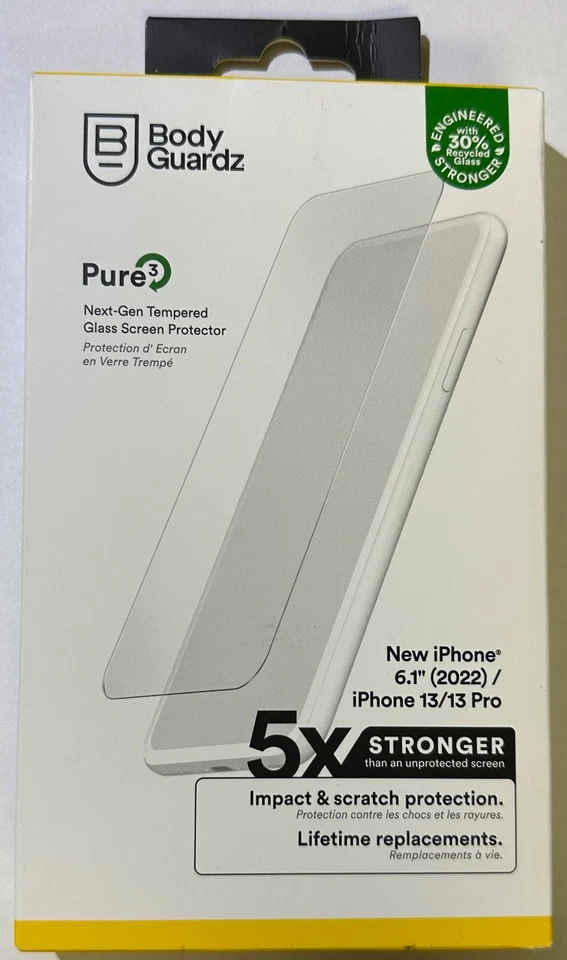 BodyGuardz Pure3 Glass Screen Protector for Apple iPhone 14 / iPhone 13 (6.1") - Image 1 of 2