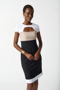 Joseph Ribkoff 242156 Black/Vanilla/Dune Sheath Dress Size 8 RRP £325 - Picture 1 of 7