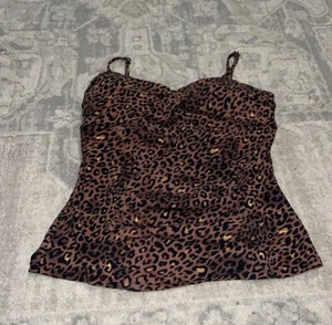 Love your Assets Spanx Brown Leopard Print Tankini Top Swim Sz Medium Womens - Picture 1 of 5