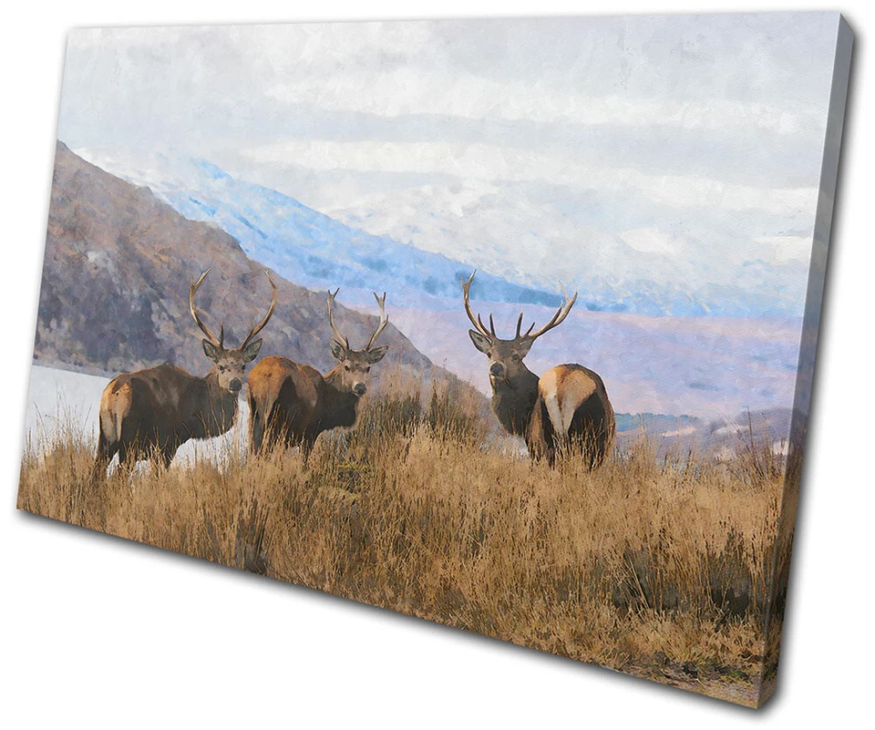 Stag Deer Abstract Highland Landscapes SINGLE CANVAS WALL ART Picture Print - Image 1 of 1