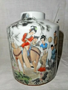 Tarro de té de porcelana japonés Toyo Ming jardín motivo asiático oriental vintage - Imagen 1 de 12