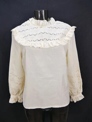 Gr.48 Trachtenbluse creme Bluse Simpatico Baumwolle Spitze und Rüschen TB8263 - Bild 1 von 3