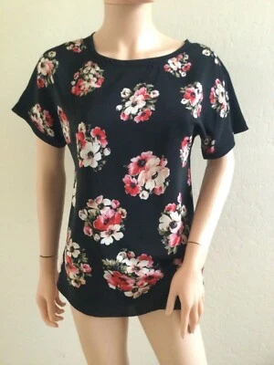 BLUSA TOP DOLCE&GABBANA SEDA NEGRA ESTAMPADO AMAPOLA IT38 US2-US4 Foto 1 de 4