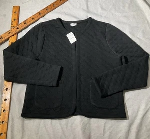 NUEVO CON ETIQUETAS J Crew Cárdigan Mujer Mediano Negro Minimalista Acolchado Carrera Preppy - Imagen 1 de 12