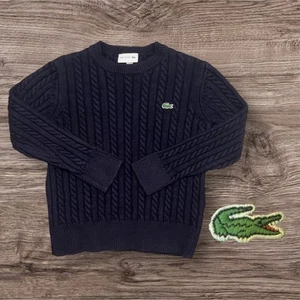 Youth LACOSTE Chunky Cable Knit 100% Wool Crewneck Sweater Size 5 Large Rare - Picture 1 of 2