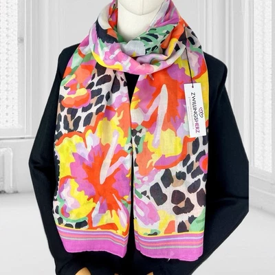Zwillingsherz Tuch Schal Halstuch Stola Dschungelprint Tukane Blumen Leo Bunt