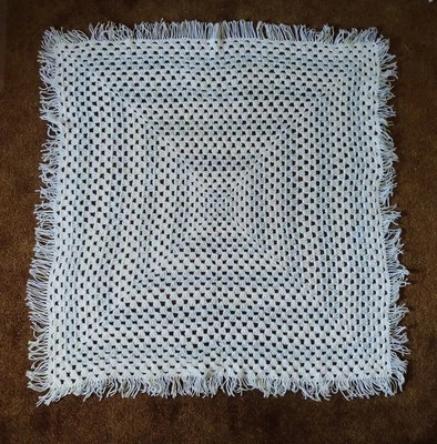 Nueva Manta Bebé Niño 38" Ganchillo Hecha a Mano - Azul, Blanco y Verde, Con Flecos Foto 1 de 4