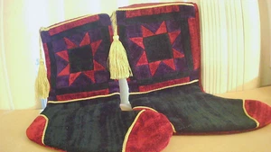 Paar schöne Weihnachtsstrümpfe Vintage Patchwork Gold Seil Quaste 18" - Bild 1 von 3