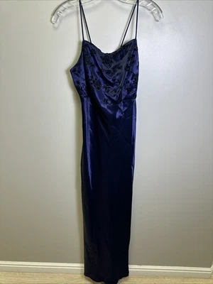 Maxi Vestido De Colección A Fortiori Sin Mangas Talla 13/14 Azul Marino Terciopelo Floral Cuello Cuadrado Foto 1 de 4