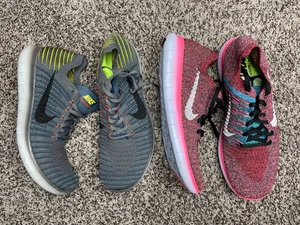 2 PAIR SPECIAL Nike Free RN Flyknit Grey and Pink both Mens Sz 10us NEW - Picture 1 of 11