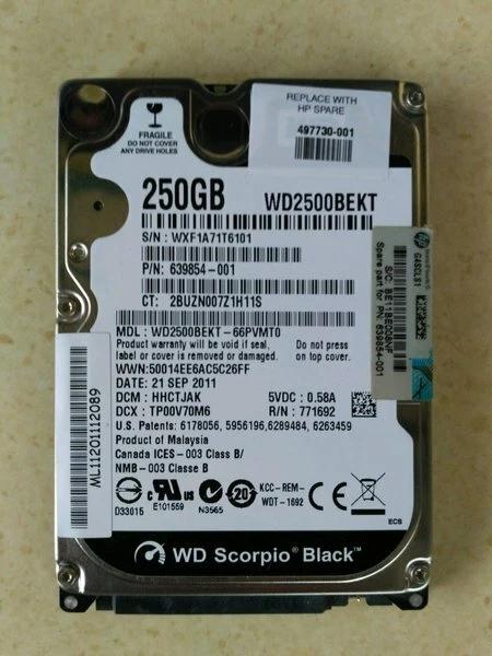 HP USDT 250GB 3GB/S 7200 2.5" sata HDD Hard Disk Drive 497730-001 639854-001 - Image 1 of 1