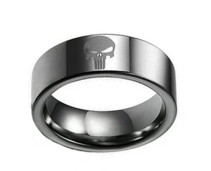 Comic Book Skull Logo  Silver Stainless Steel BAND RING - Picture 1 of 2