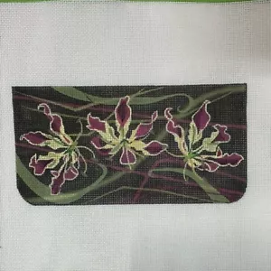 Purple IRIS Handpainted Needlepoint Canvas RT-706 Floral Flower Black Background - Picture 1 of 9
