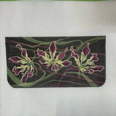 Purple IRIS Handpainted Needlepoint Canvas RT-706 Floral Flower Black Background - Image 1 of 4