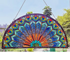 Stained Glass Window Panel Half Moon Handcrafted Peacock Design  Art Glass