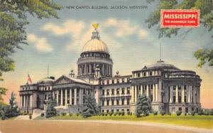 Postal MS: Nuevo edificio del Capitolio, Jackson, Mississippi, lino vintage, años 40 - Imagen 1 de 2