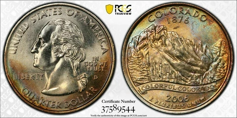 2006-D STATE QUARTER COLORADO PCGS MS65 RAINBOW TONED BU MS COLOR Cover
