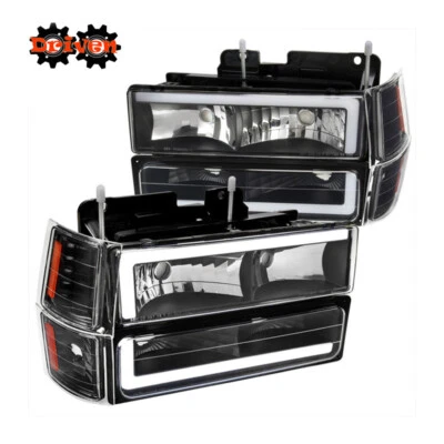 Faros para camioneta C10 Chevy Suburban Tahoe + señal de giro + esquinas de fibra negra Foto 1 de 3