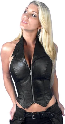 热皮革,黑色,女式露背吊带背心。 — 第 1/3 张图片