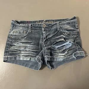 Wallflower Shorts Womens 9 Blue Medium Wash Cut Off Jeans Denim Cotton Blend Rip - Picture 1 of 5