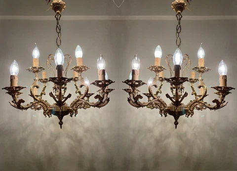 Pair Of Antique/Vintage French Brass Chandeliers with12 Arms Chandeliers 1960's Cover