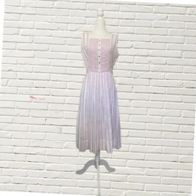 Vintage 40s 50s Dress White & Pink Floral Micro Pleated Day Dress - Image 1 of 4