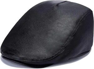 Mens flat hat, one size pu leather look winter, newsboy gatsby cap black - Picture 1 of 4