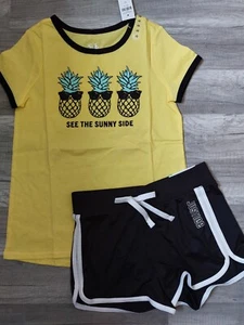 NWT Justice Girls Outfit Glitter Pineapple Top/Dolphin Shorts Size 10 (7) - Picture 1 of 2