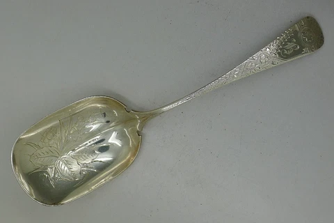 GORHAM? 1870 STERLING SILVER AESTHETIC PERIOD BRIGHT CUT FLORAL SERVING SPOON Cover