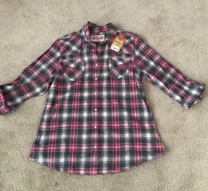 Mudd Plaid Girl's Long Sleeve Shirt - Pink/Gray - Size 20 1/2 - New NWT - Picture 1 of 4