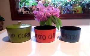 Vintage Royal Sealy Japan Mid Century Lackgeschirr verschachtelt Snack Schüssel Set 3 Schüsseln/Deckel  - Bild 1 von 10