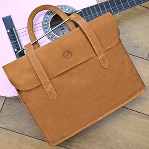Genuine Leather Tan Vintage Music Bag Gift Laptop iPad Handmade Unisex Portfolio - Picture 1 of 5