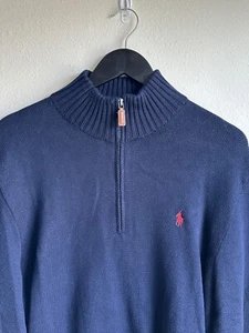 Ralph Lauren Herren 1/4 Zip Pullover Gr. XL Navy Rot Pony - Bild 1 von 15