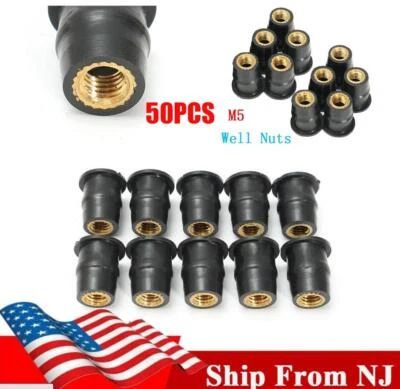 50X 5mm M5 Motorcycle Well Nut Kit Windshield Windscreen Brass Nuts Cowl Black - Image 1 of 4