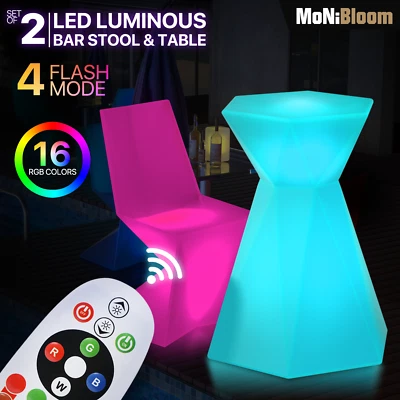 Luz LED [TABURETE DE BAR + MESA AUXILIAR DE ACENTO] Juego de comedor asiento de fiesta club cambio de color 16 Foto 1 de 4