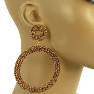 3.75 " topaz hoop crystal Post Hoop Earring Drag Queen Pageant gorgeous new sexy - Picture 1 of 1