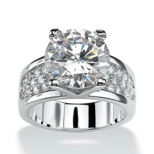 Anillo de boda redondo de circón cúbico relleno de plata 925 con dije para mujer talla 6-10 - Imagen 1 de 6