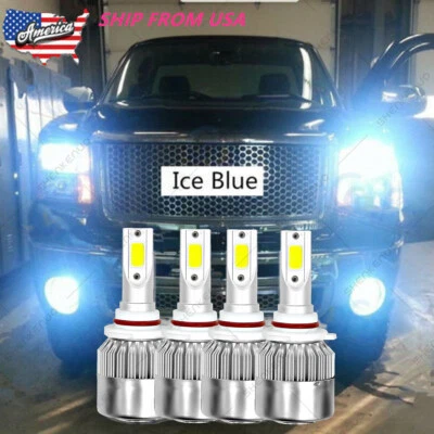 Combo 9005 9006 ICE Blue LED Headlight Bulb for Silverado Tahoe 1999-2006 P1230 - Image 1 of 4